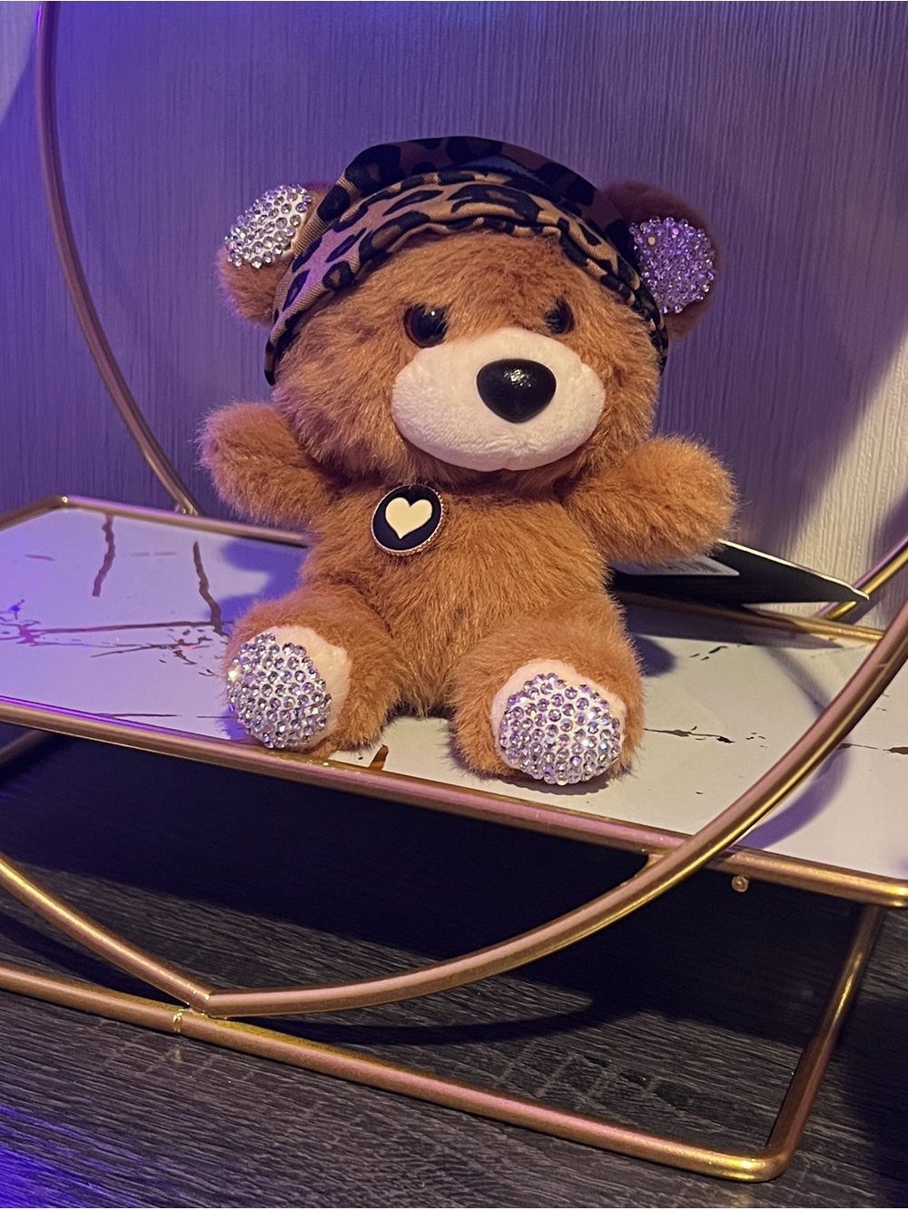 Plush Brown Teddy Bear with Rhinestone Accents and Heart Pendant